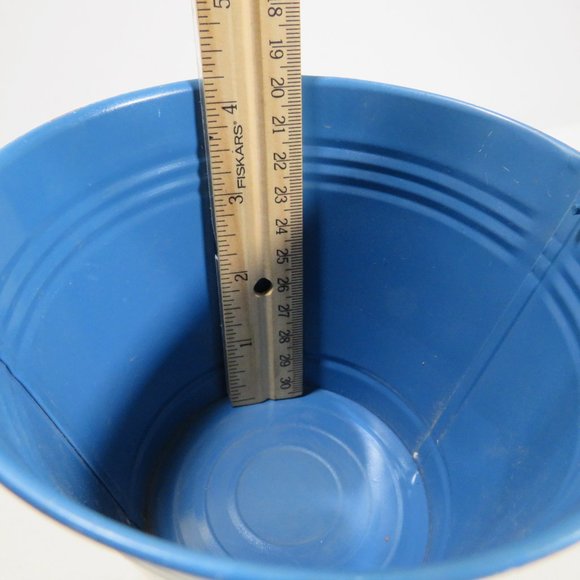 French Blue and Purple Metal Tin Pail Bucket with Handle Floral Spring - Picture 10 of 11